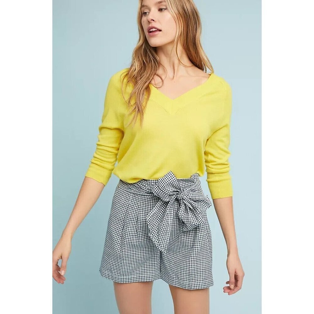 Anthropologie Cartonnier Gingham Tie‎ Waist Shorts Womens  White Navy Cotton 0